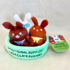 Relatable Emotional Support Mini Chocolate Bunnies Plush Set 3 Bunnies & Basket
